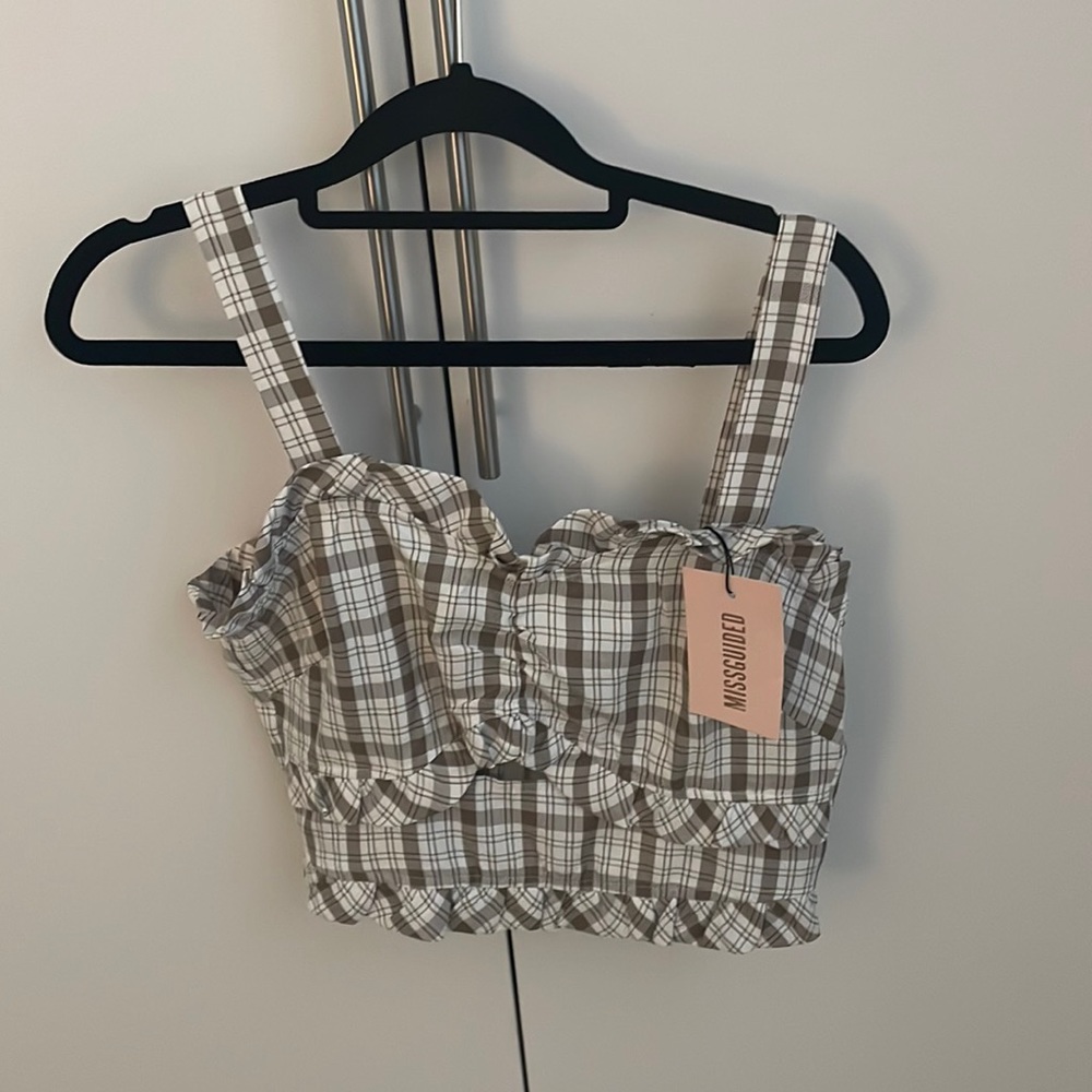 NWT Misguided Plaid Cropped Blouse